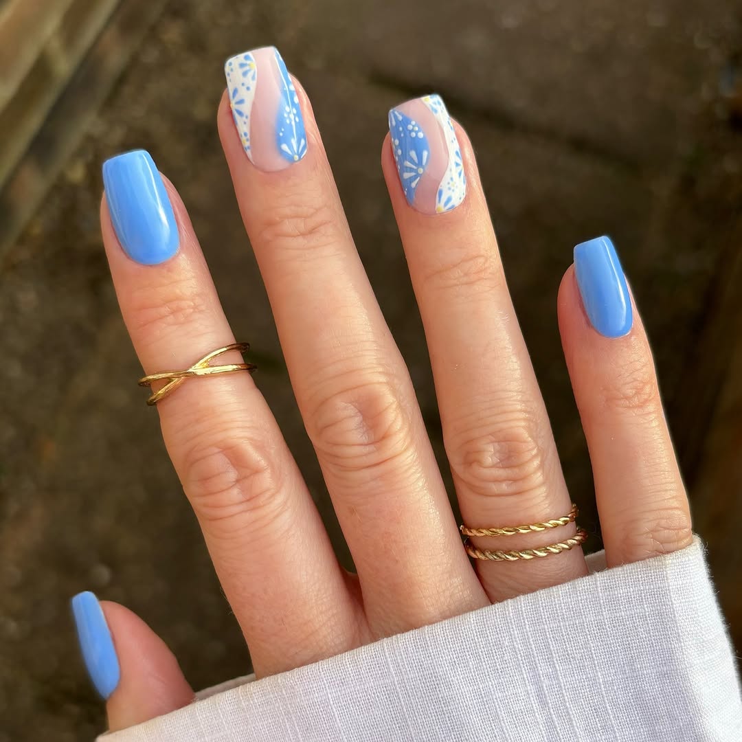 Blue Summer Nails 2025 Cute Bright Light Dark Designs in Almond
